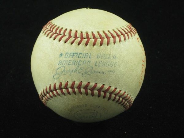 6-11-1971 Bruce Dal Canton Game-Used Win Baseball w/ Inscription Royals Red Sox