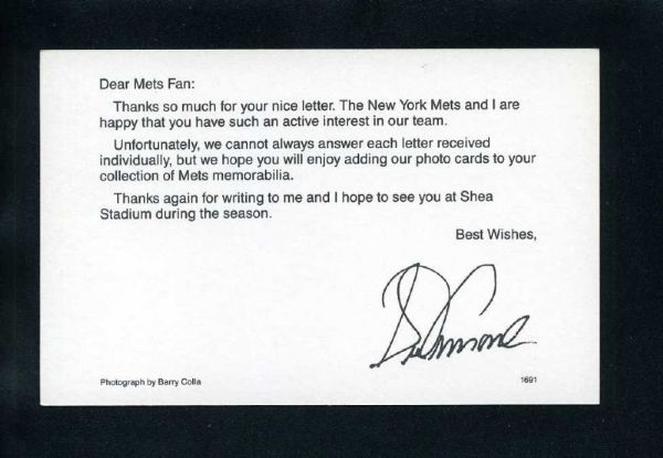 SID FERNANDEZ 1991 New York Mets Team Issue Barry Colla Photo Postcard