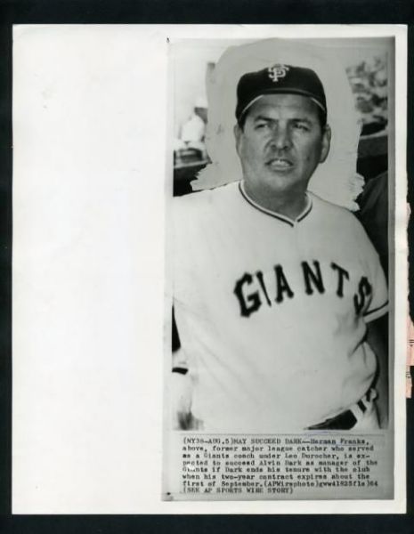 HERMAN FRANKS 1964 San Francisco Giants Vintage News Wire Photo
