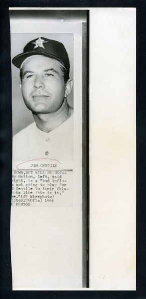 JIM GENTILE 1966 Houston Astros Vintage News Wire Photo