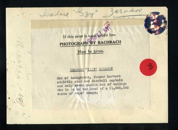 1928 ISADORE IZZY ZARAKOV Harvard Baseball Star Original BACHRACH Photo Jewish