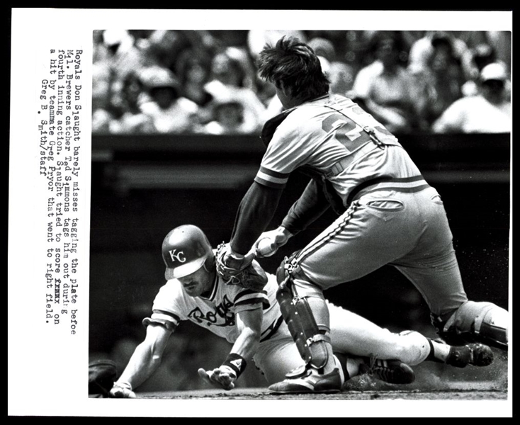 1982-84 Brewers TED SIMMONS vs DON SLAUGHT Out Sliding Original Photo Type 1 HOF