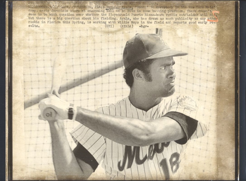 1974 New York Mets BENNY AYALA Vintage Wire Photo Rookie