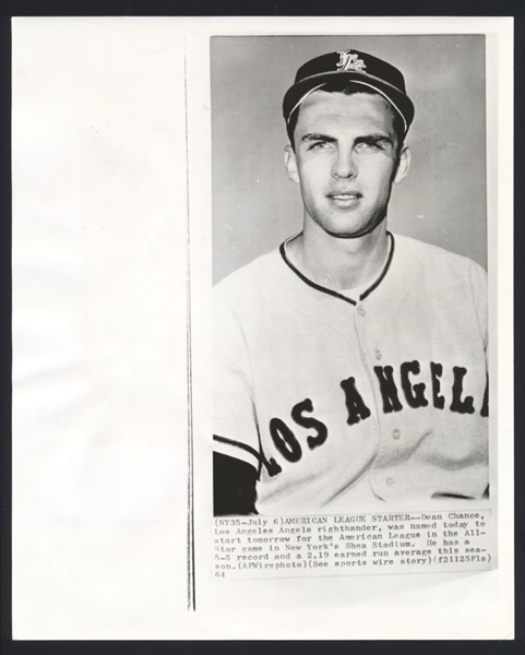 1964 Los Angeles Angels DEAN CHANCE Makes All-Star Team Vintage Wire Photo