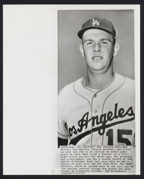1963 Los Angeles Dodgers BOB L MILLER Vintage Wire Photo
