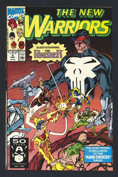 New Warriors #9 NM 1991 Marvel Punisher Hard Choices p3 Comic Book