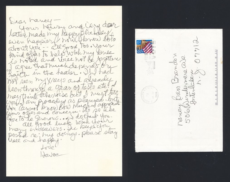 JUNE HAVOC SIGNED AUTOGRAPH Hand-Written Letter Card & Envelope 1996 nb