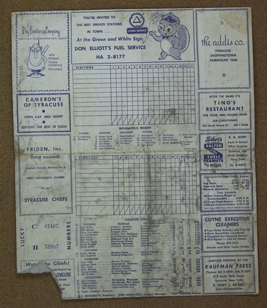 Lot of (3) 1963 Syracuse Chiefs Scorecards vs. Toronto, Rochester, Indianapolis