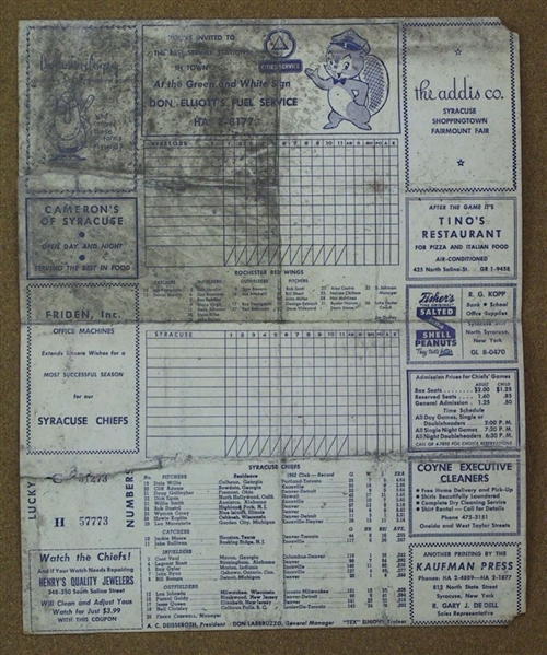 Lot of (3) 1963 Syracuse Chiefs Scorecards vs. Toronto, Rochester, Indianapolis
