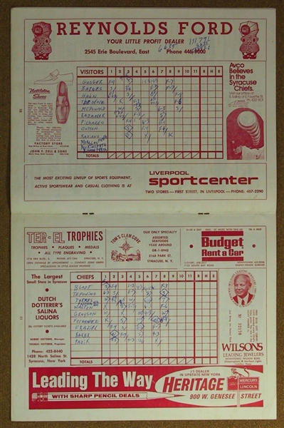 1972 Syracuse Chiefs vs. Tidewater Tides Scorecard Program w/ Roster Scored