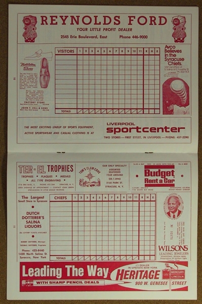 1972 Syracuse Chiefs vs. Rochester Red Wings Scorecard Program & Ticket Stub
