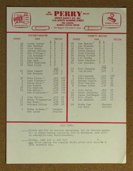 1973 Syracuse Chiefs vs. Richmond Braves Scorecard Program w/ Roster Scored