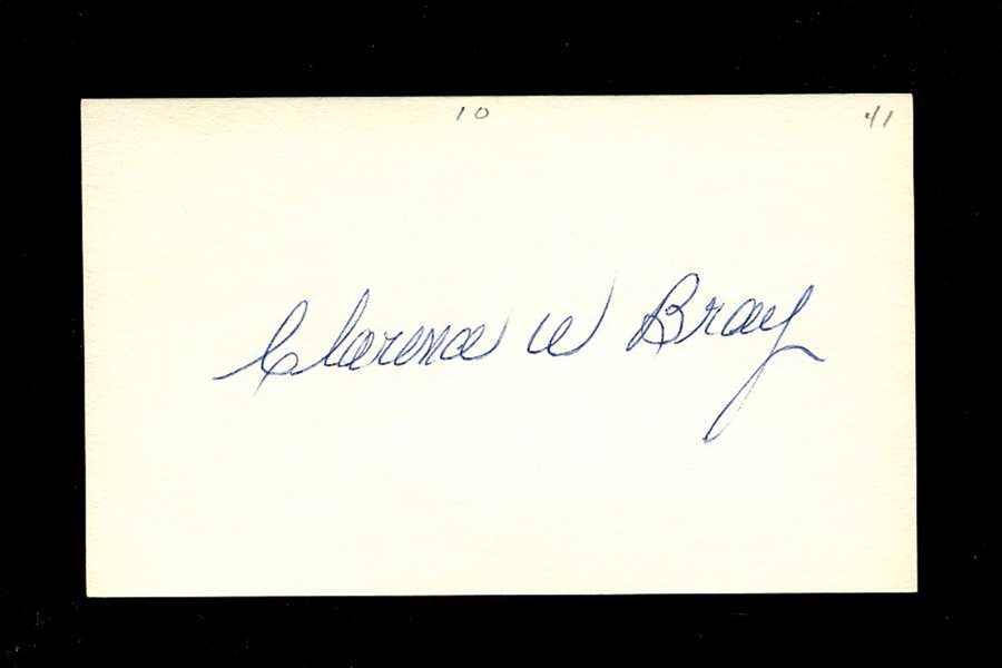 BUSTER BRAY SIGNED 3x5 Index Card (d.1982) Boston Braves 1941 Braves