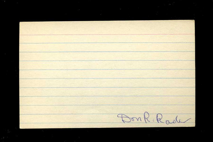 DON RADER SIGNED 3x5 Index Card (d.1983) 1913 Chicago White Sox