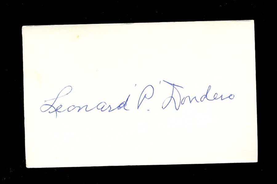 LEN DONDERO SIGNED 3x5 Index Card (d.1999) 1929 St. Louis Browns