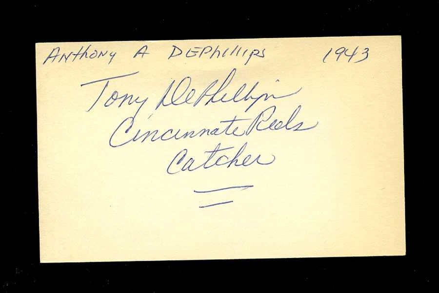 TONY DEPHILLIPS SIGNED 3x5 Index Card (d.1994) Cincinnati Reds