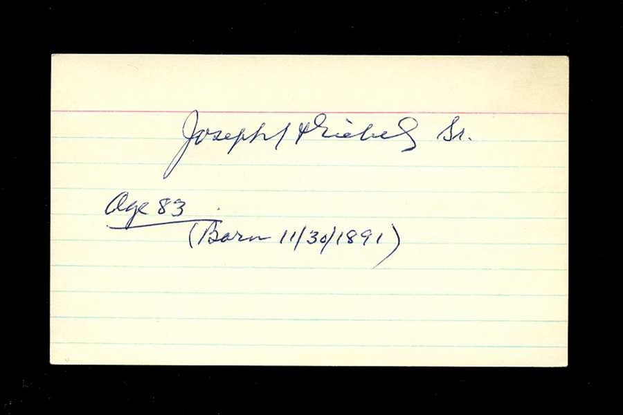 JOE GIEBEL SIGNED 3x5 Index Card (d.1981) 1913 Philadelphia Athletics