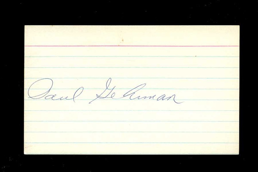 PAUL GEHRMAN SIGNED 3x5 Index Card (d.1986) 1937 Cincinnati Reds