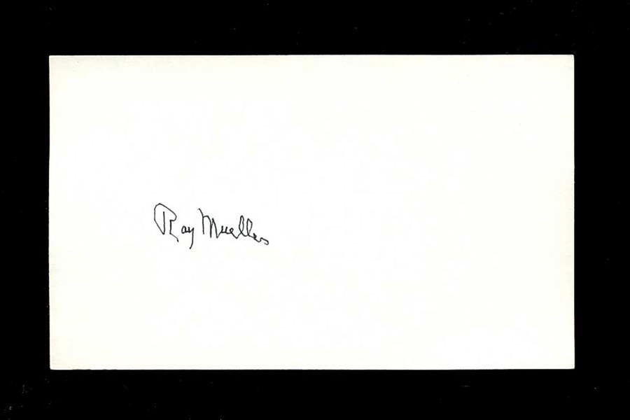 RAY MUELLER SIGNED 3x5 Index Card (d.1994) Braves Cincinnati Reds Pirates Giants