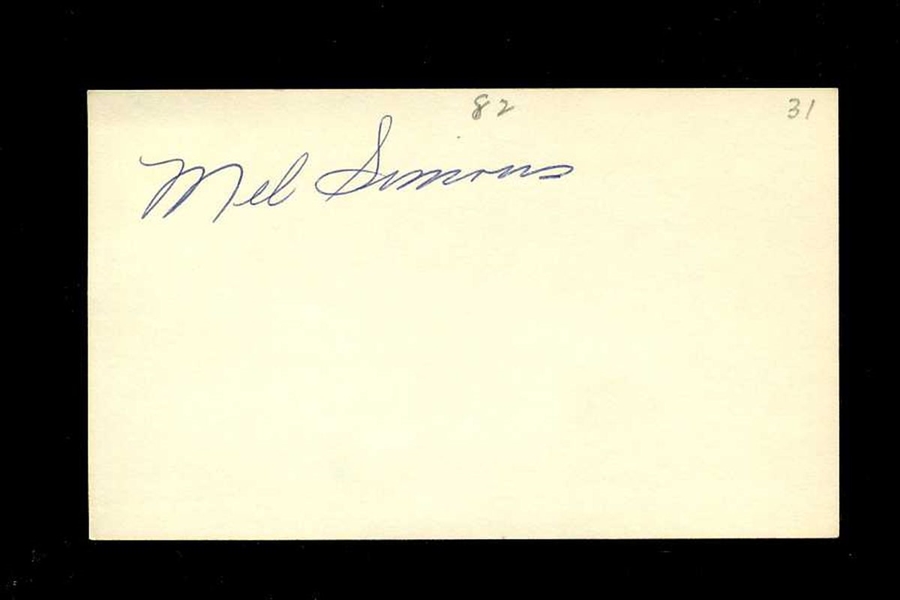 MEL SIMONS SIGNED 3x5 Index Card (d.1974) Chicago White Sox