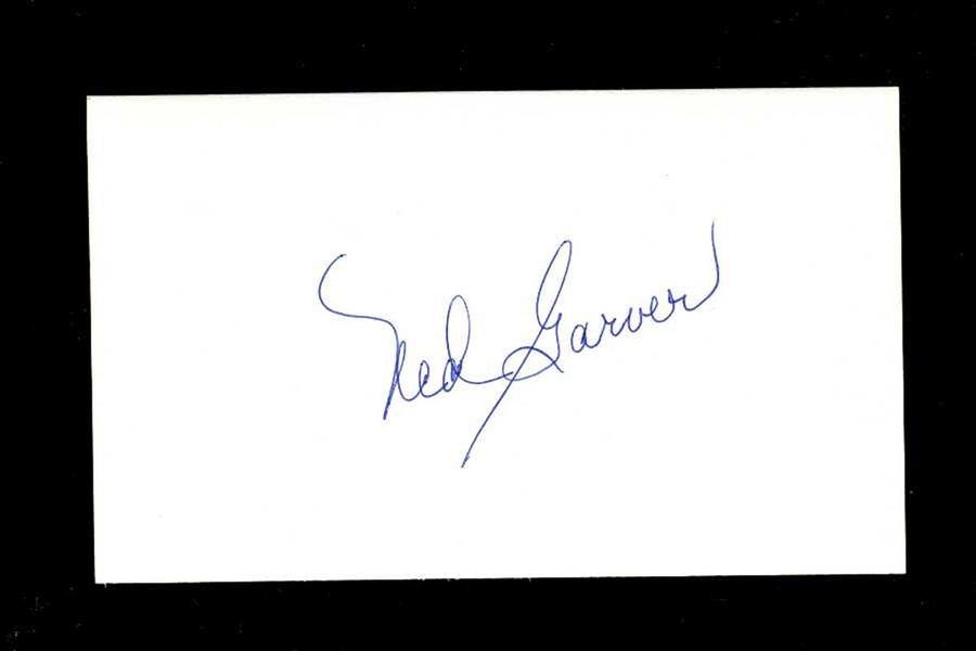 NED GARVER SIGNED 3x5 Index Card (d.2017) St. Louis Browns Tigers Athletics