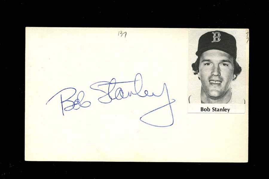 BOB STANLEY SIGNED 3x5 Index Card Boston Red Sox