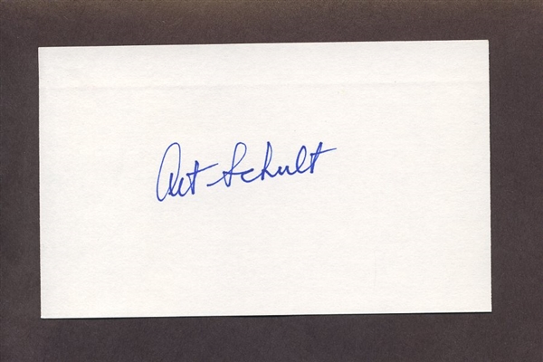 ART SCHULT SIGNED 3x5 Index Card (d.2014) Yankees Reds Chicago Cubs Senators