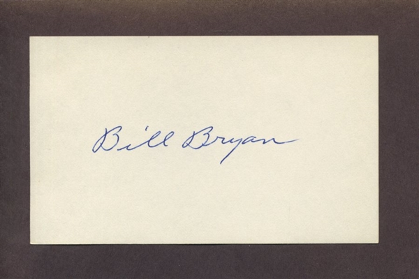 BILLY BRYAN SIGNED 3x5 Index Card Athletics New York Yankees Senators