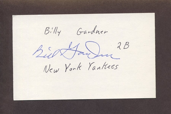 BILLY GARDNER SIGNED 3x5 Index Card 1961 New York Yankees Giants Orioles Red Sox