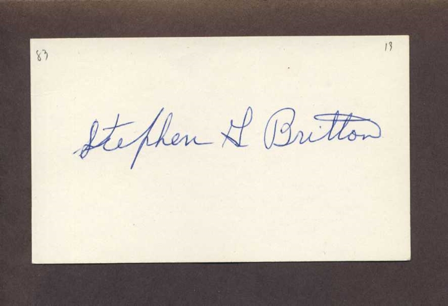 GIL BRITTON SIGNED 3x5 Index Card (d.1983) 1913 Pittsburgh Pirates