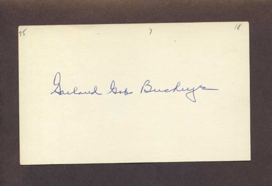 GARLAND BUCKEYE SIGNED 3x5 Index Card (d.1975) Cleveland Indians