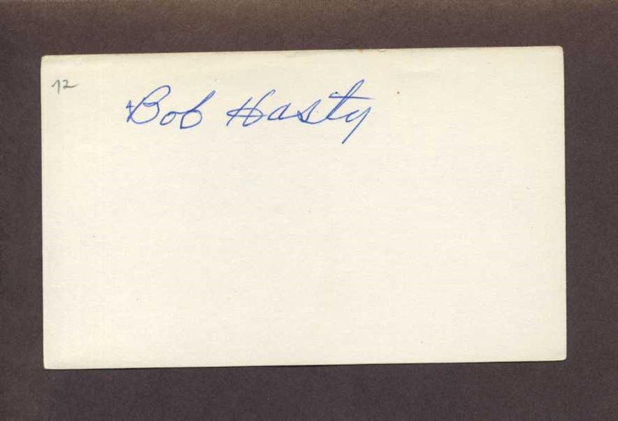 BOB HASTY SIGNED 3x5 Index Card (d.1972) 1919 Philadelphia Athletics