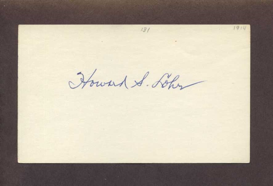 HOWARD LOHR SIGNED 3x5 Index Card (d.1977) Cincinnati Reds Indians