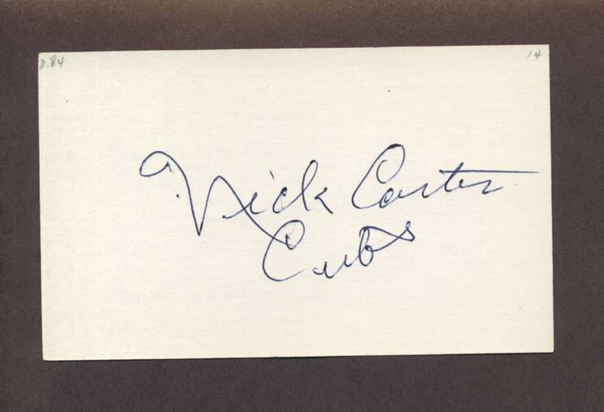 PAUL CARTER SIGNED 3x5 Index Card (d.1984) Cleveland Indians Cubs