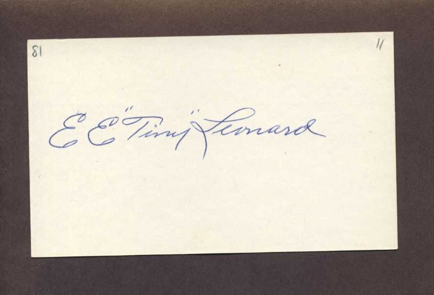 ELMER LEONARD SIGNED 3x5 Index Card (d.1981) 1911 Philadelphia Athletics