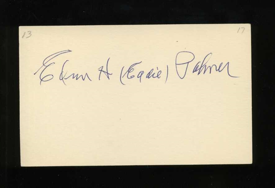 EDDIE PALMER SIGNED 3x5 Index Card (d.1983) 1917 Philadelphia Athletics