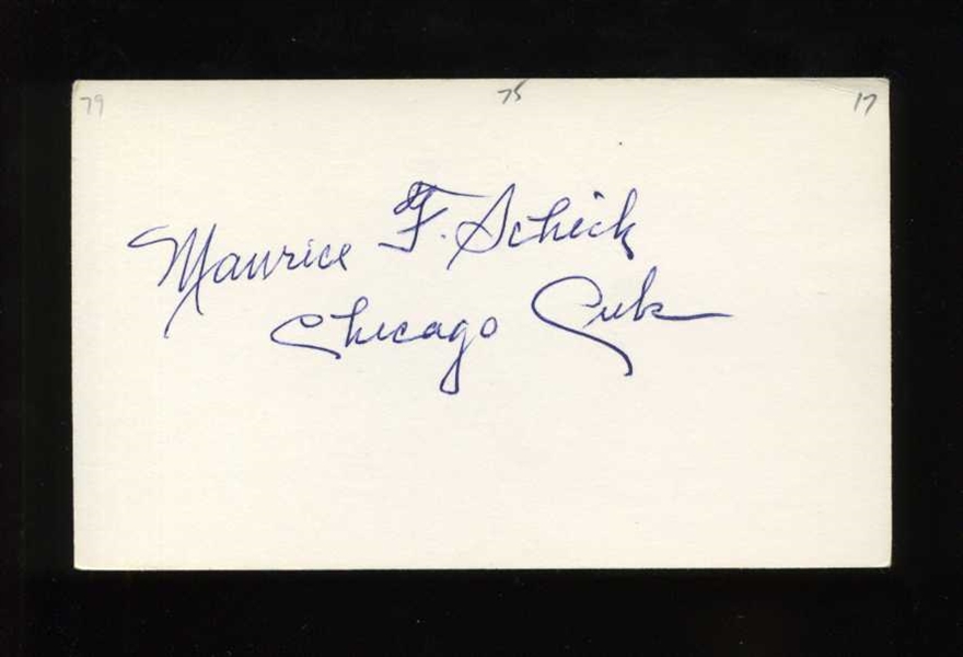 MORRIE SCHICK SIGNED 3x5 Index Card (d.1979) 1917 Chicago Cubs