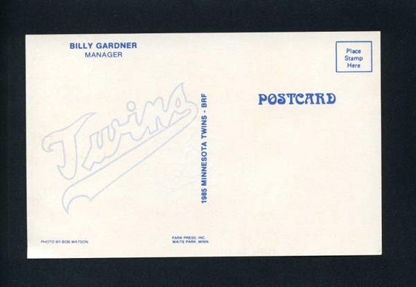 BILLY GARDNER 1985 Minnesota Twins SIGNED Photo Postcard 