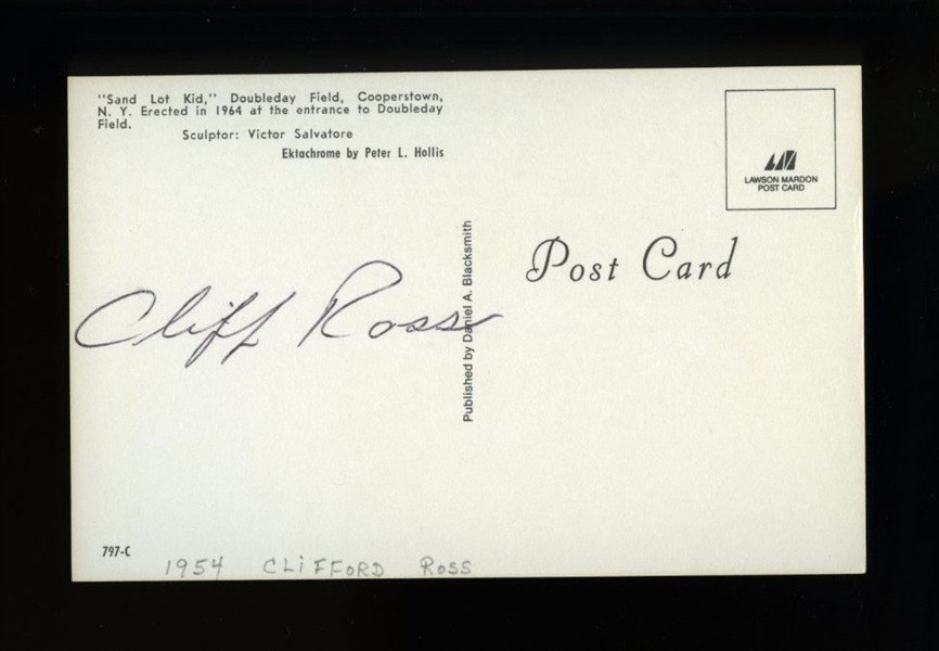 CLIFF ROSS SIGNED Postcard (d.1999) 1954 Cincinnati Reds