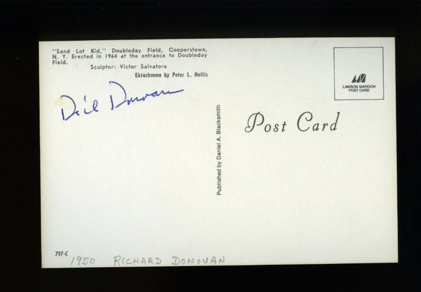 DICK DONOVAN SIGNED Postcard (d.1997) Chicago White Sox Braves Indians