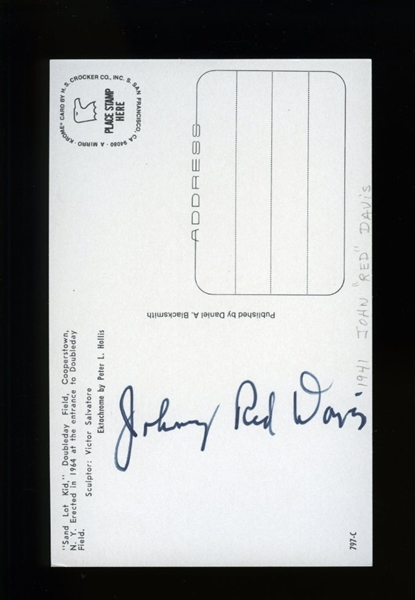 JOHN H DAVIS SIGNED Postcard (d.2002) 1941 New York Giants