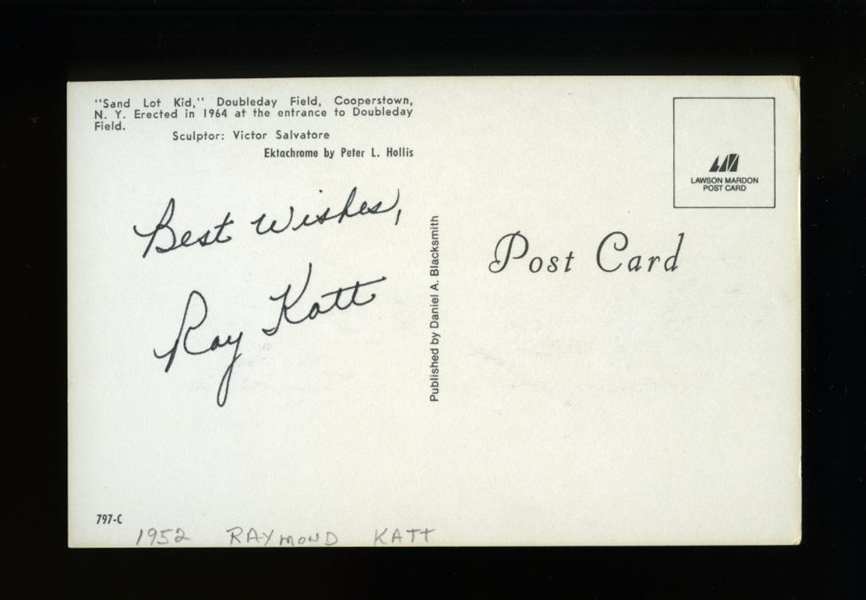 RAY KATT SIGNED Postcard (d.1999) New York Giants Cardinals