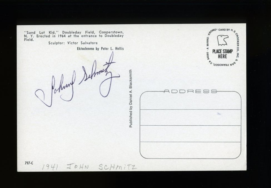 JOHNNY SCHMITZ SIGNED Postcard (d.2011) Chicago Cubs Yankees Senators