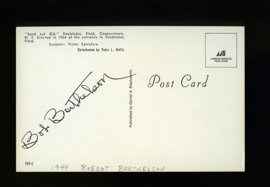 BOB BARTHELSON SIGNED Postcard (d.2000) 1944 New York Giants