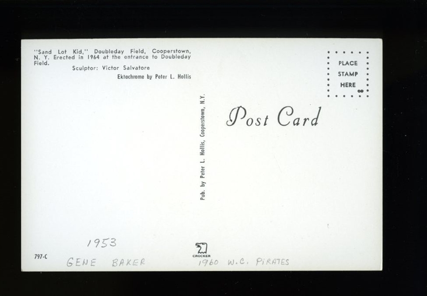 GENE BAKER SIGNED Postcard (d.1999) 1960 Pittsburgh Pirates Cubs