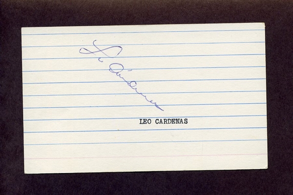 LEO CARDENAS SIGNED 3x5 Index Card 1961 Cincinnati Reds Twins Rangers