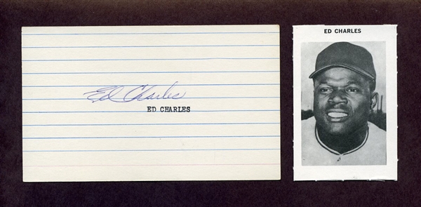 ED CHARLES SIGNED 3x5 Index Card (d.2018) 1969 New York Mets Athletics