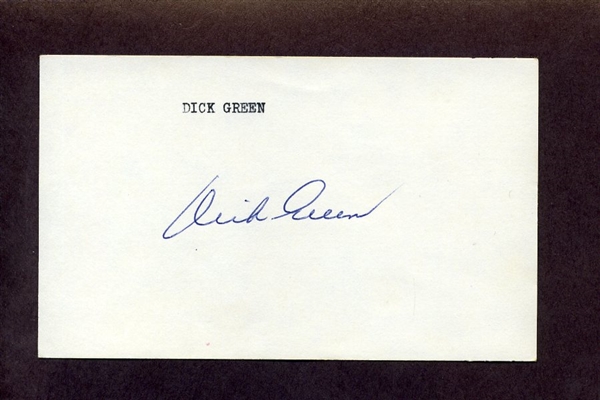 DICK GREEN SIGNED 3x5 Index Card 1972 1973 1974 Oakland Athletics