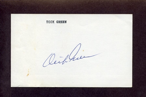 DICK GREEN SIGNED 3x5 Index Card 1972 1973 1974 Oakland Athletics