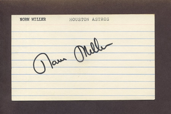 NORM MILLER SIGNED 3x5 Index Card Jewish Houston Astros Braves